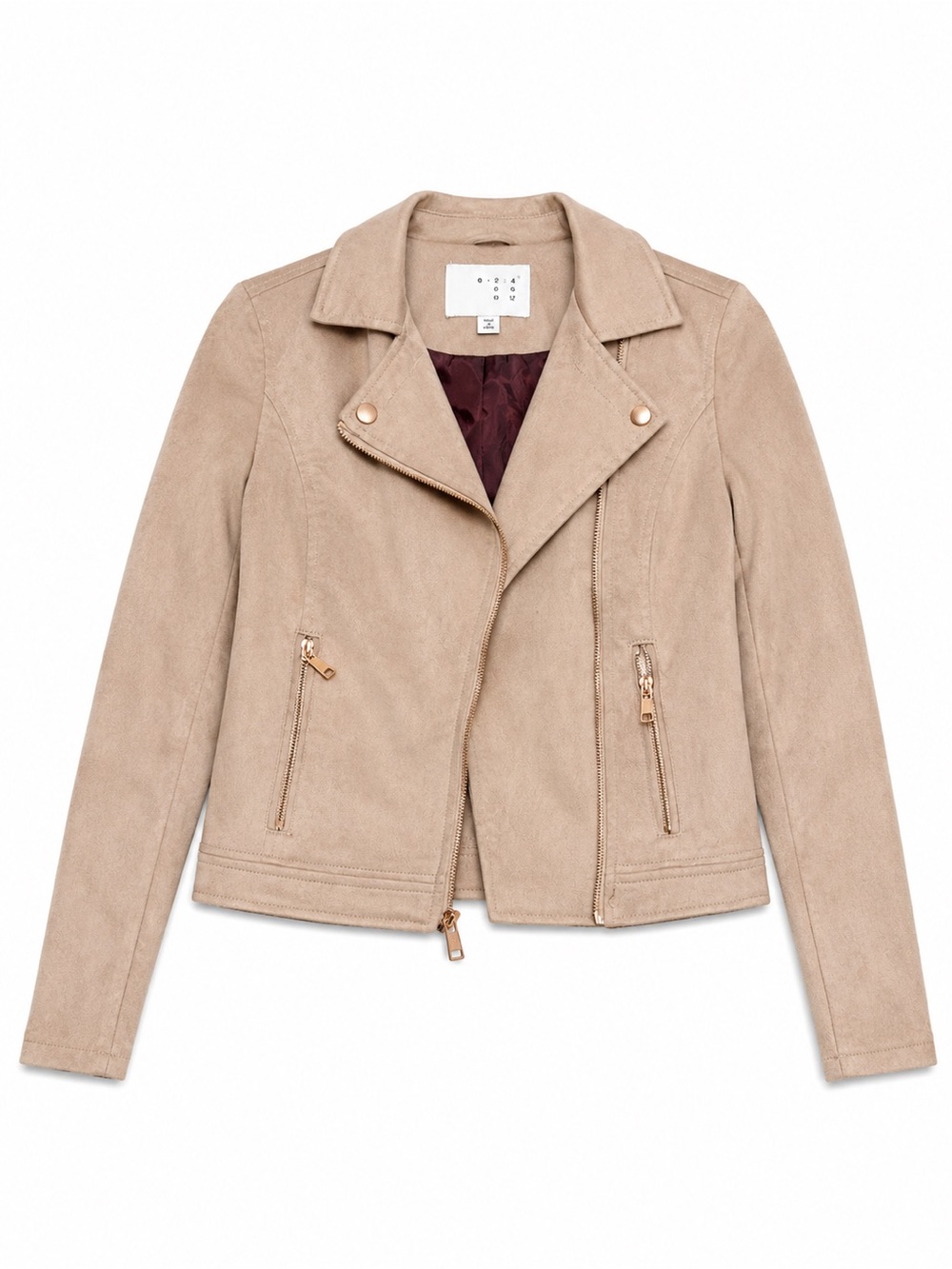 a new day Beige Suede Moto Jacket with Gold Hardware